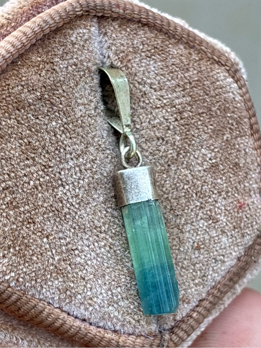 Rare solid sterling genuine indicolite tourmaline stick pendant